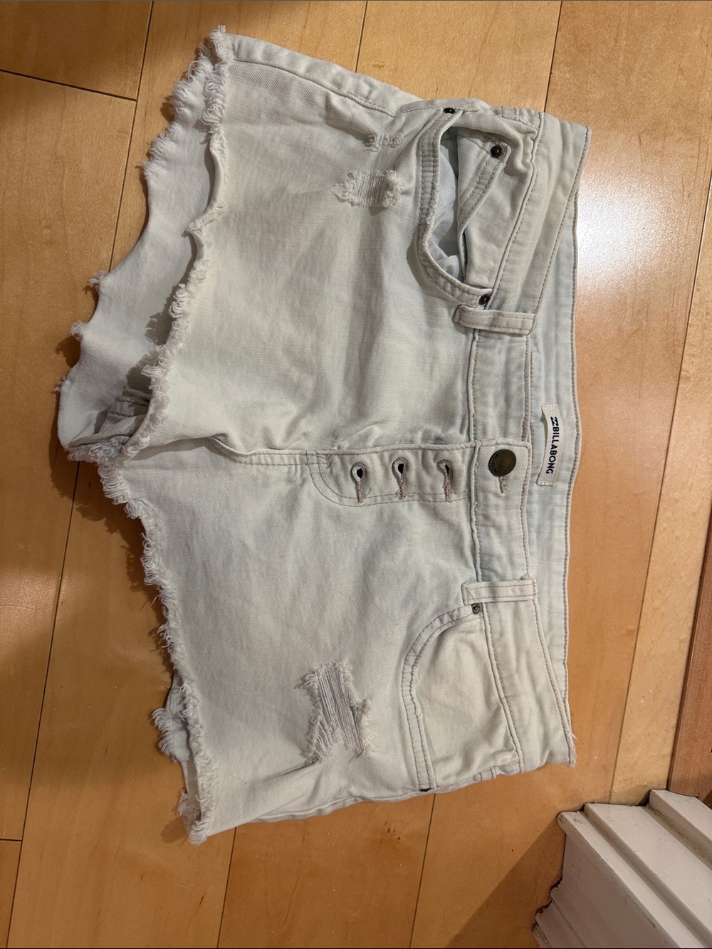 Billabong Off-White Distressed Denim Cutoff Shorts